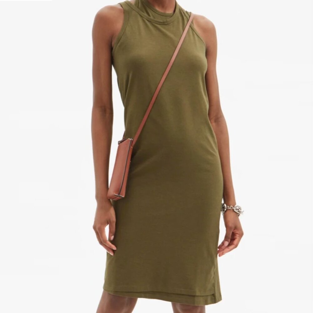 THE FRANKIE SHOP Draped Double Layer Midi-dress, Green, XS